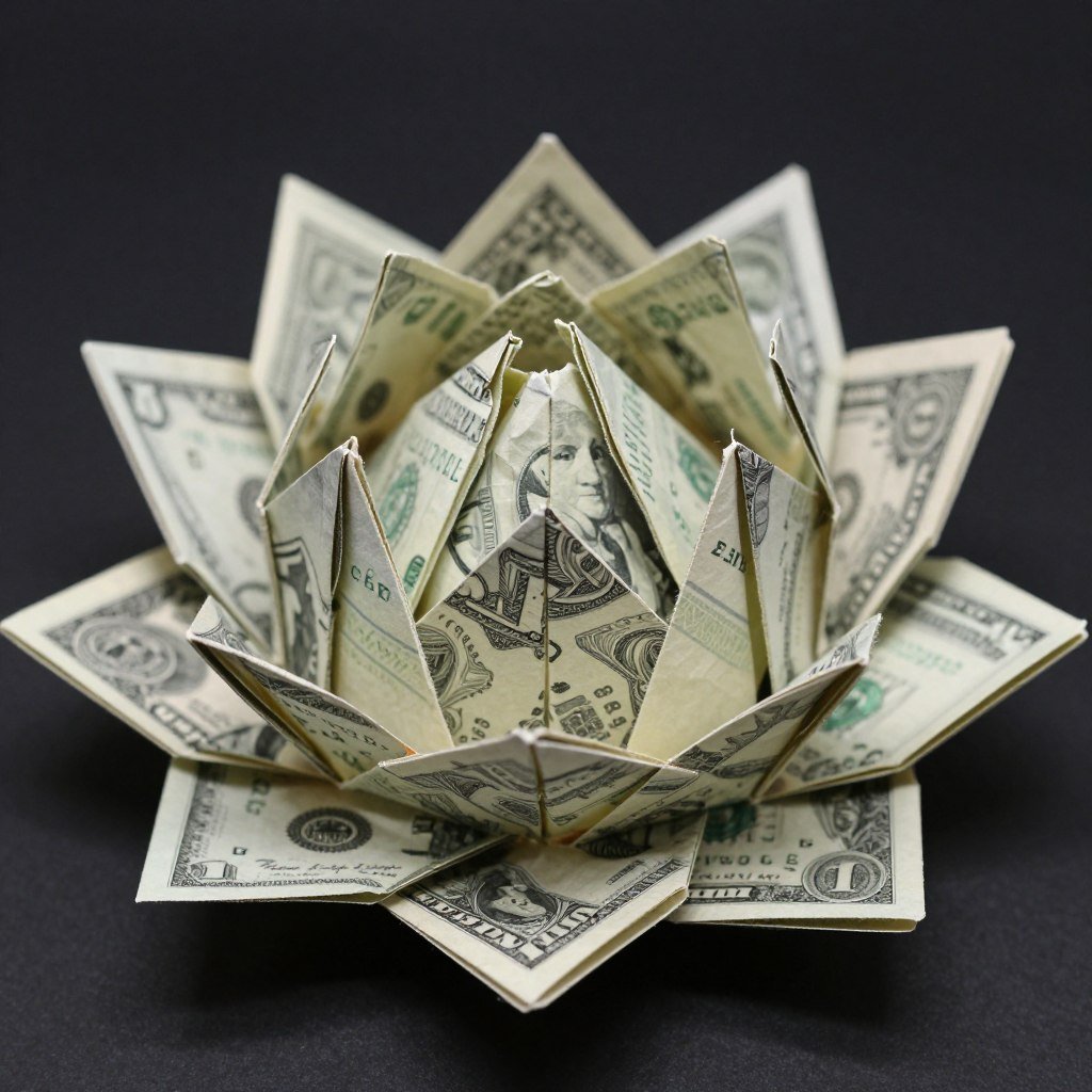 Intricate origami money flower design