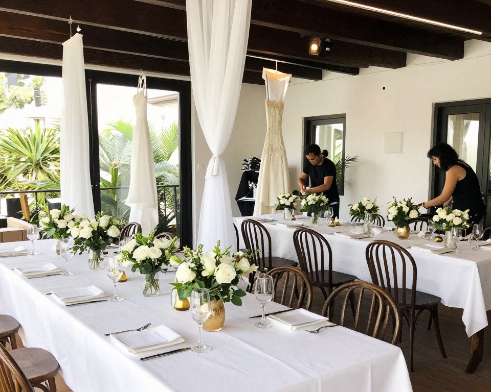 Italian bridal shower setup in progress showing decorations