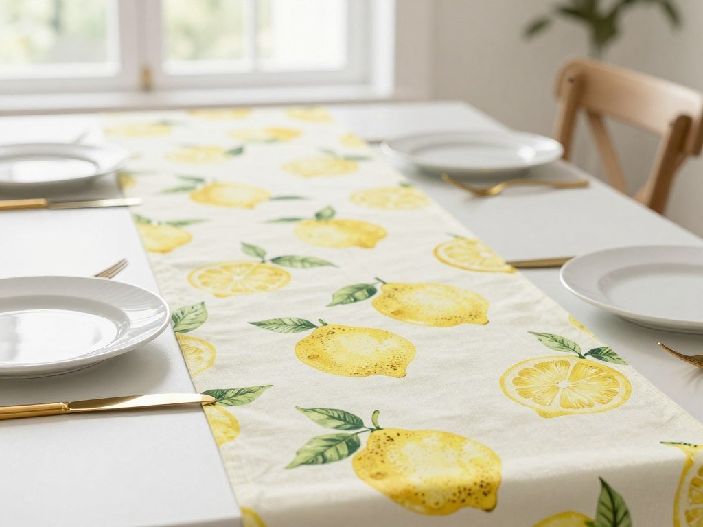 Italian themed bridal shower table runner with lemon pattern
