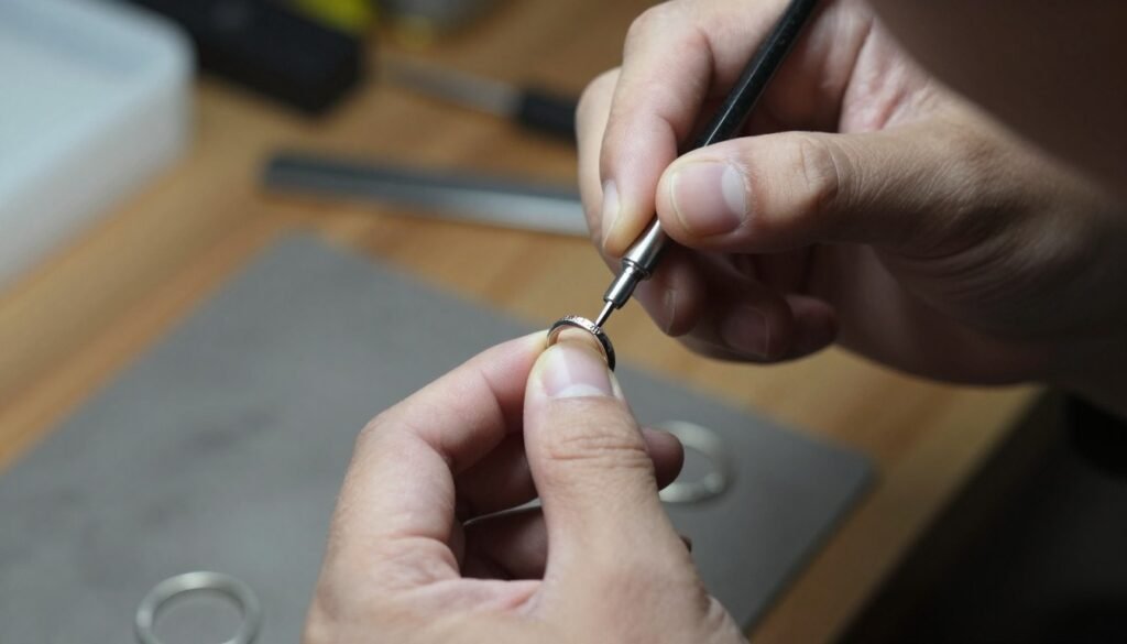 Jeweler resizing engagement ring Jeweler resizing engagement ring