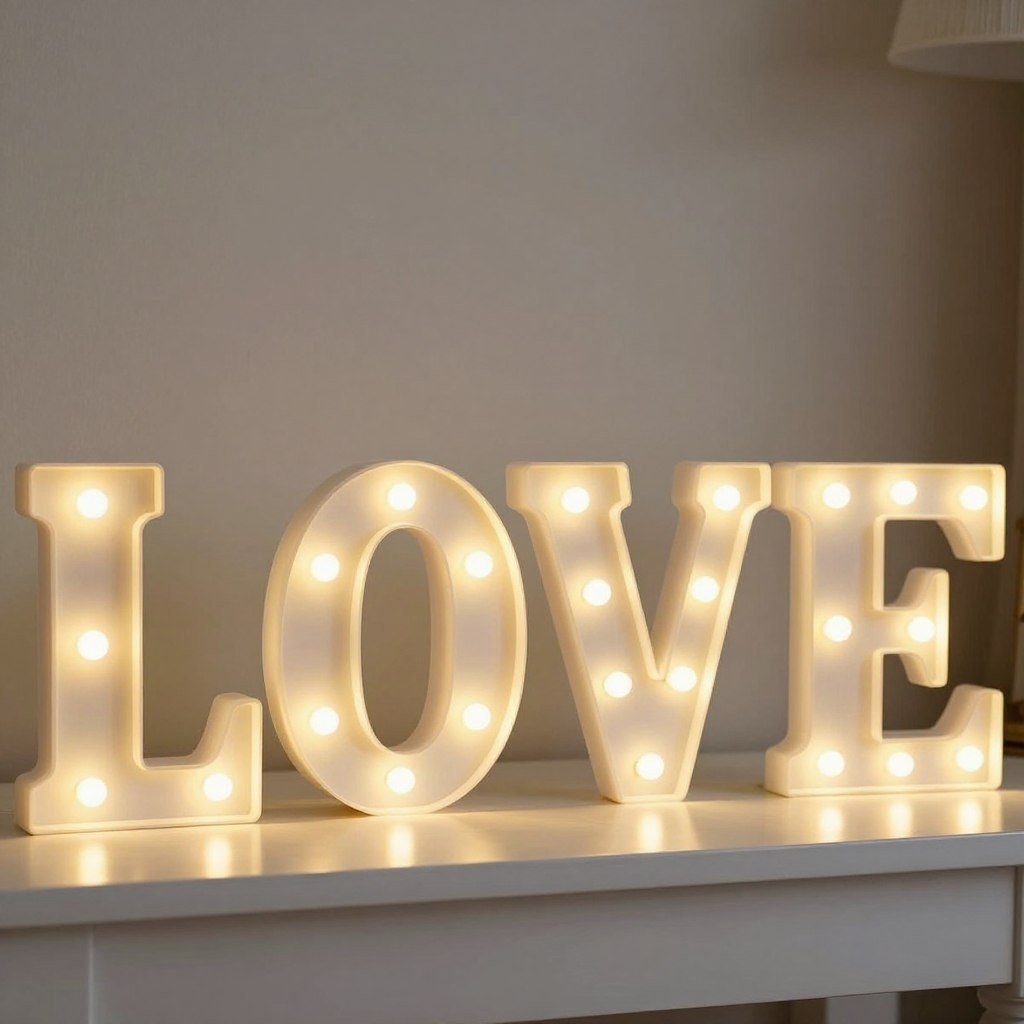 LED letter lights spelling 'LOVE' as engagement party decor