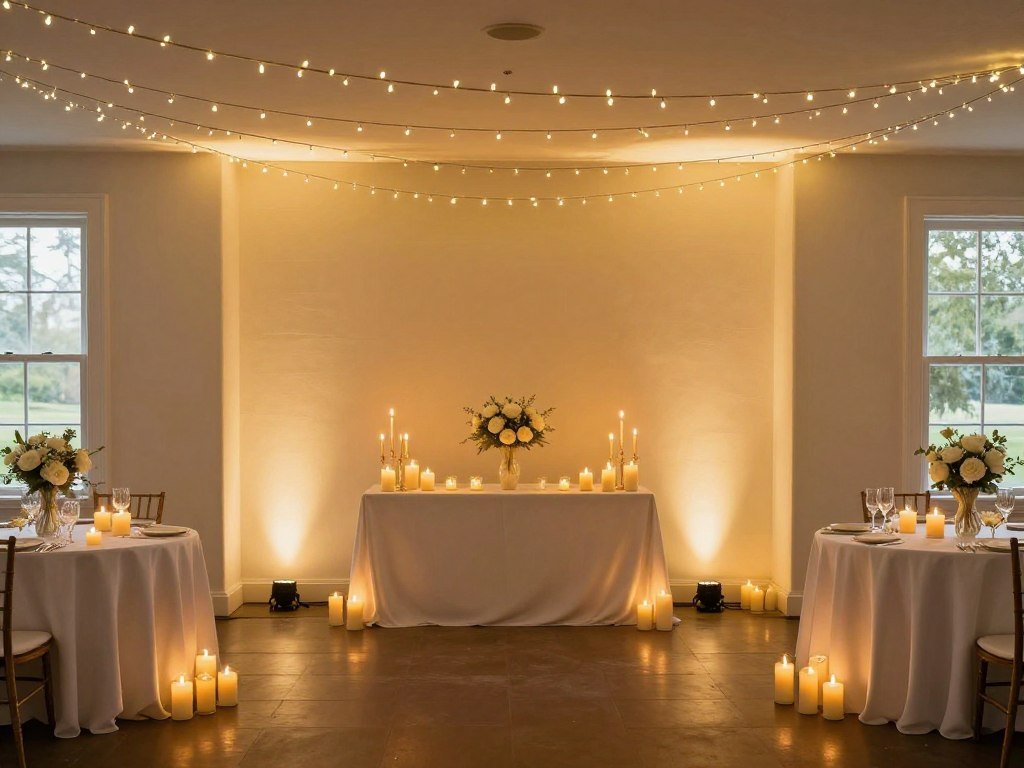 Layered lighting in bridal shower showing multiple light sources