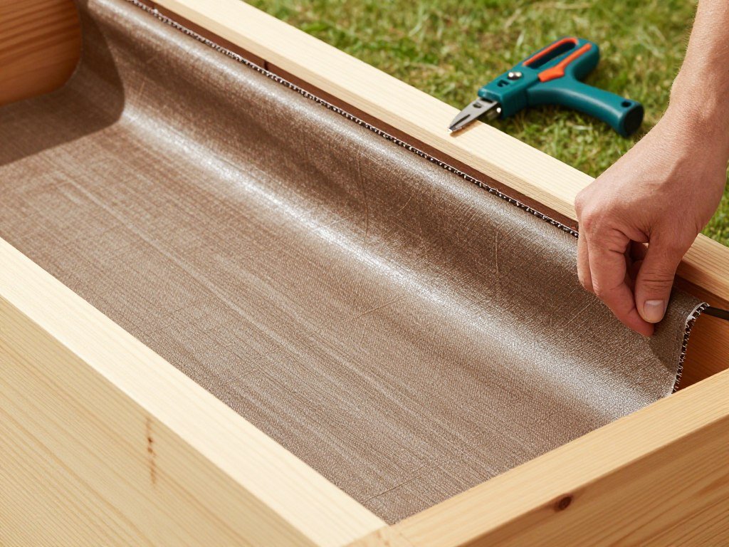 Lining a cedar planter with landscape fabric Lining a cedar planter with landscape fabric