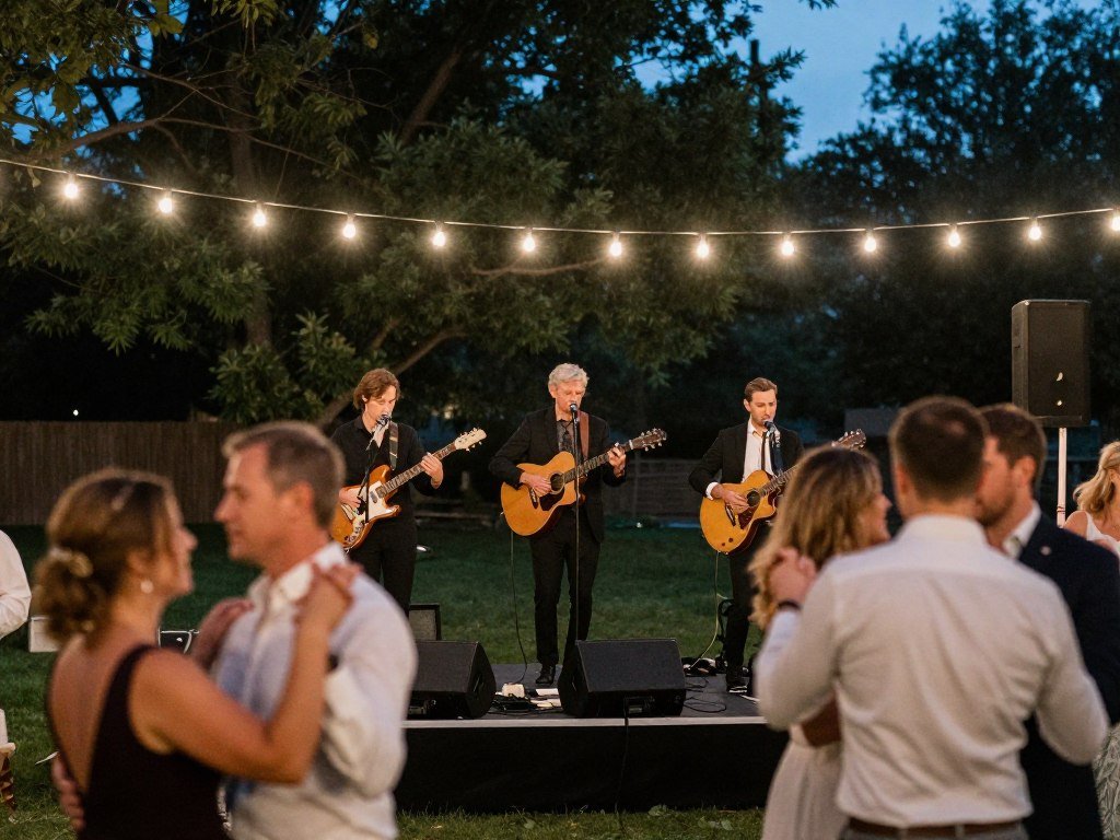 Live band performing at outdoor wedding reception