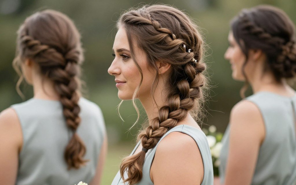 Loose messy braid bridesmaid hairstyle with bohemian styling Loose messy braid bridesmaid hairstyle with bohemian styling