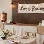 Love is Brewing Bridal Shower Decor: Creating a Cozy Coffee-Themed Celebration Love is brewing bridal shower setup with coffee bar, warm lighting, and elegant decorations