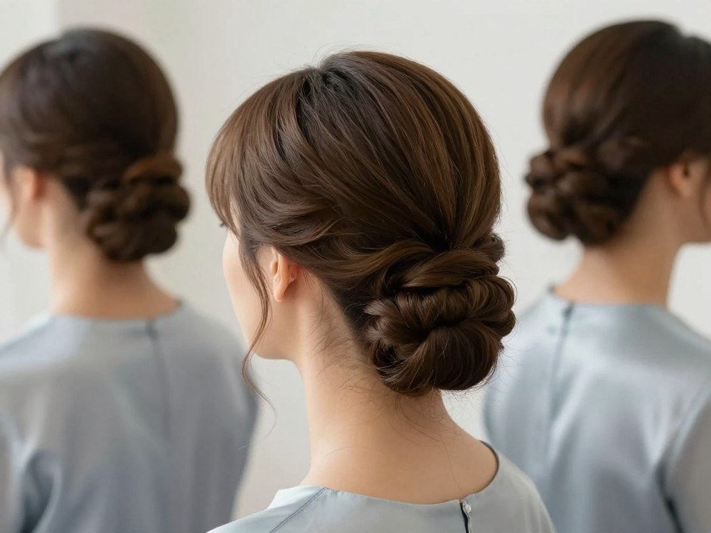 Low chignon bridesmaid hairstyle with smooth finish and delicate details Low chignon bridesmaid hairstyle with smooth finish and delicate details