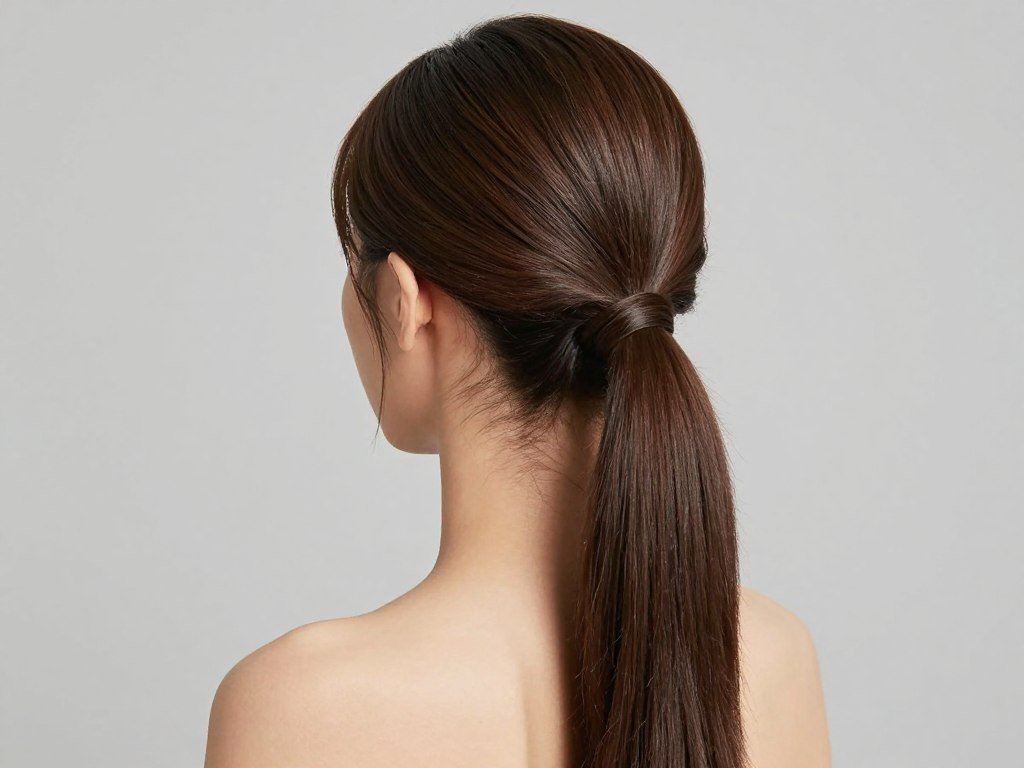 Low sleek ponytail minimalist bridesmaid hairstyle