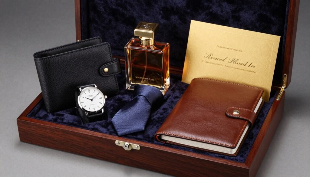 Luxury groomsmen proposal box with premium leather accessories and high-end items