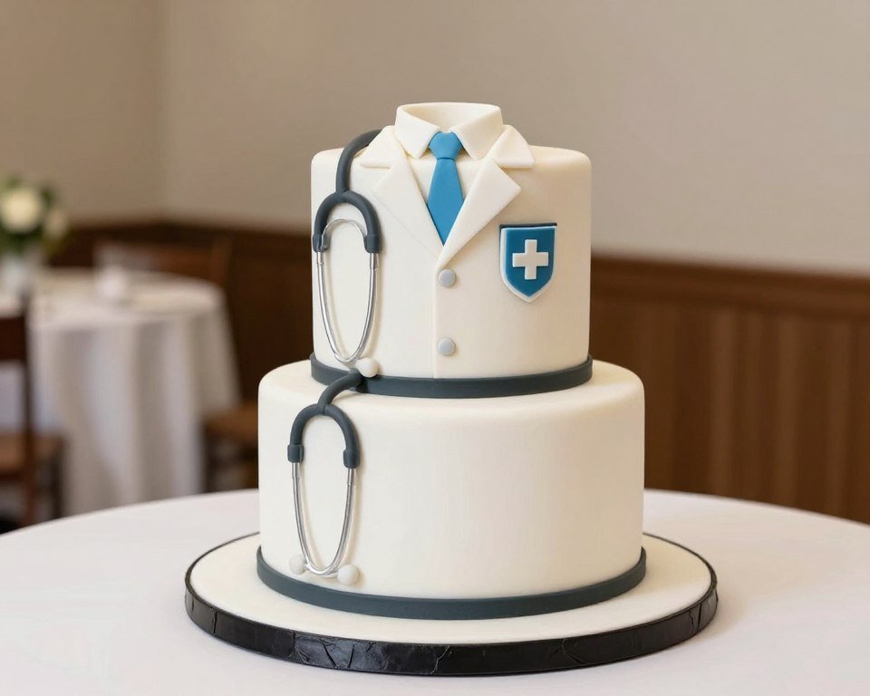 Medical professional grooms cake with stethoscope