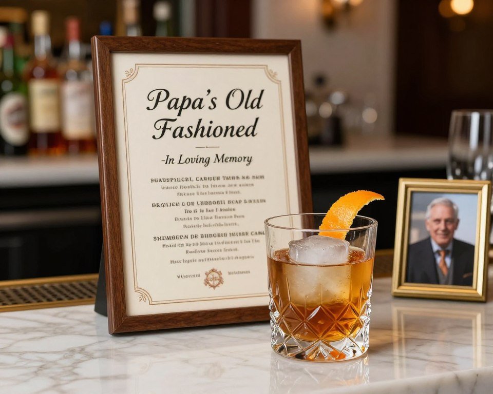 Memorial signature cocktail with custom drink sign Memorial signature cocktail with custom drink sign