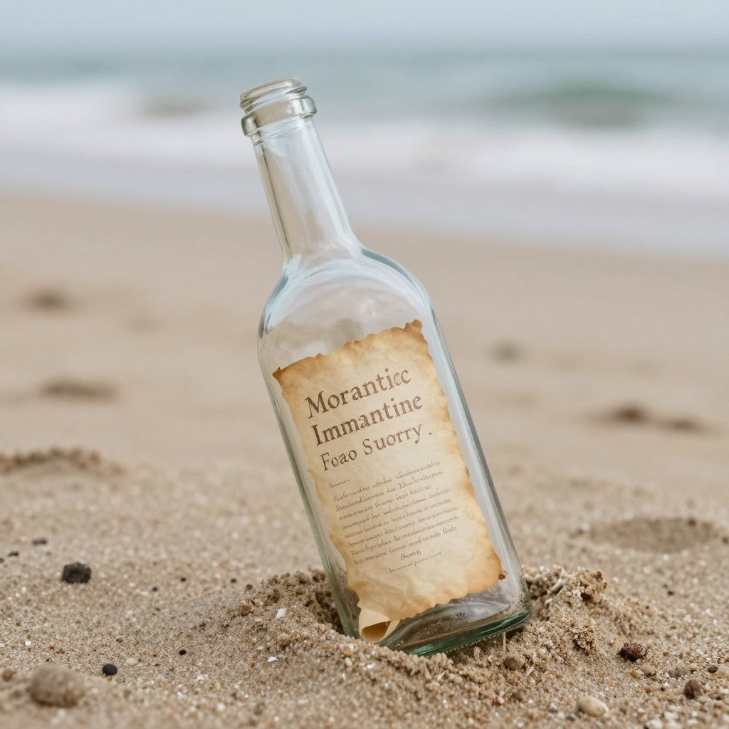 Message in a bottle on beach sand with romantic handwritten note Message in a bottle on beach sand with romantic handwritten note