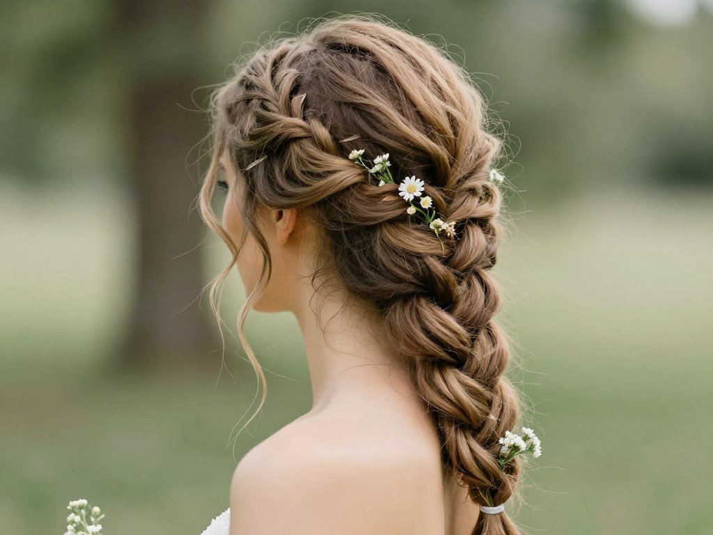 Messy bohemian braid bridesmaid hairstyle