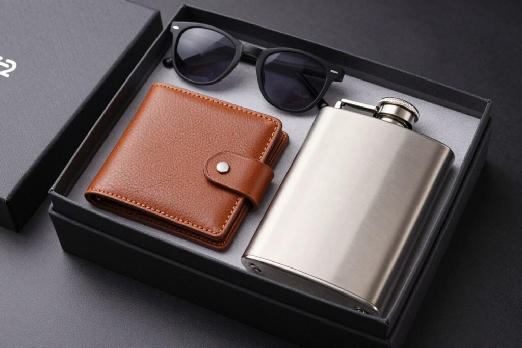Mid-range groomsmen gift box with premium items