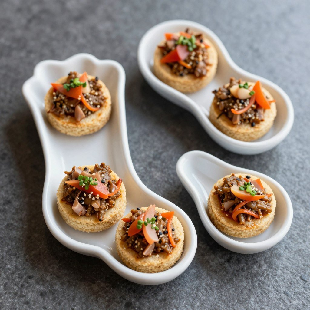 Mini food presentations in boot-shaped containers