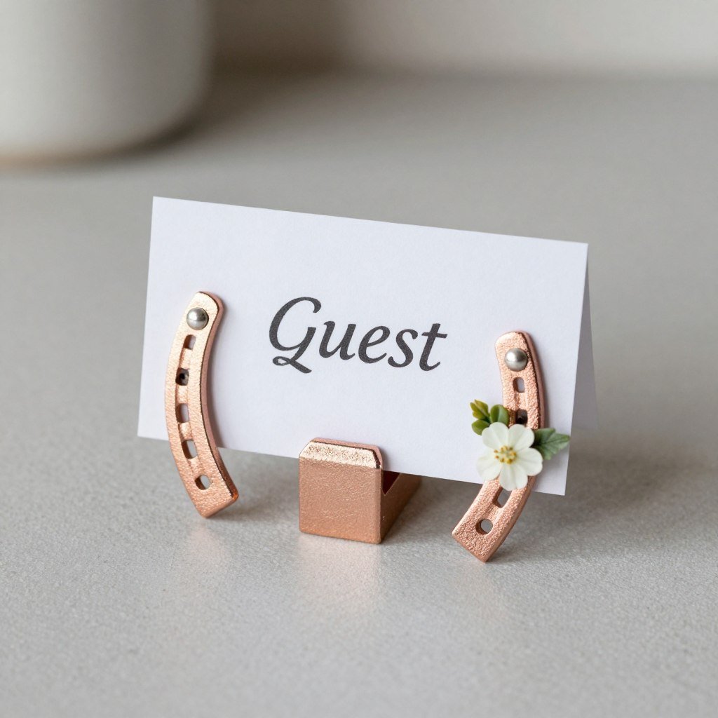 Miniature horseshoe place card holder