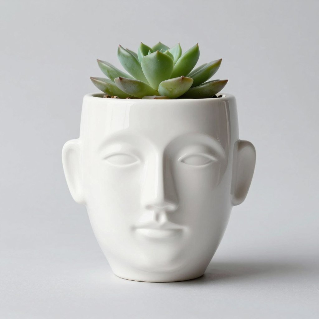 Minimalist modern face planter with geometric features and a small succulent Minimalist modern face planter with geometric features and a small succulent