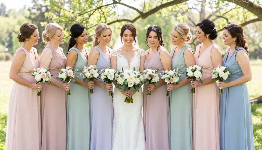 Mix and match spring bridesmaid dresses in coordinating colors