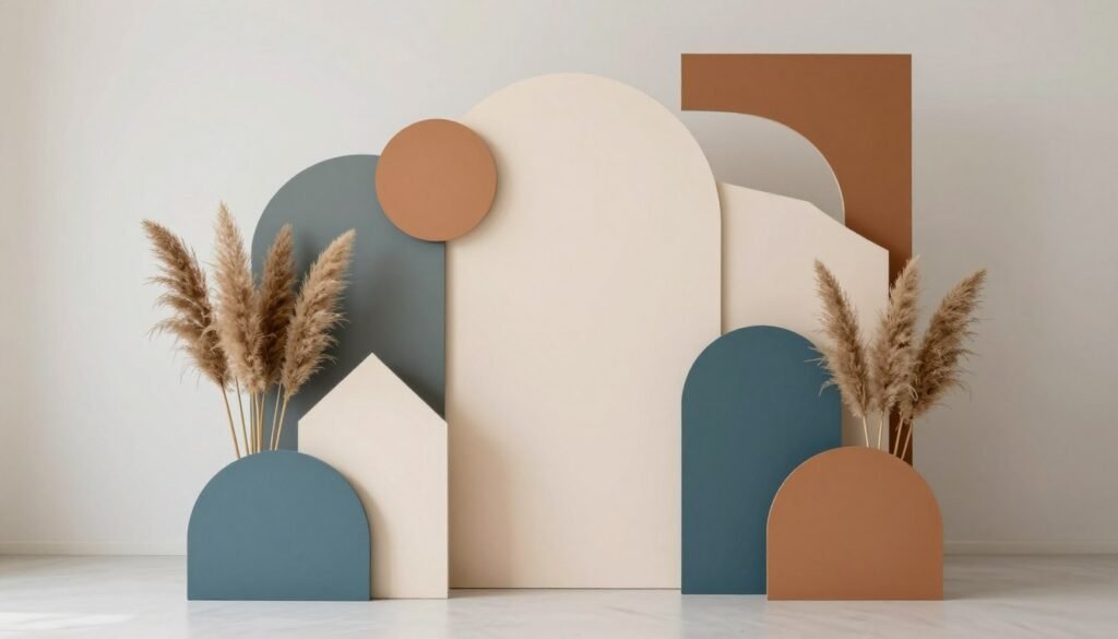 Modern backdrop decoration featuring 2023 design trends with mixed materials