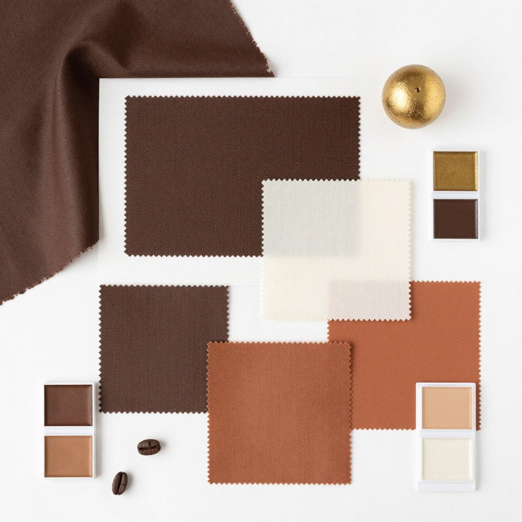 Modern coffee palette with dark roast, ivory, and terracotta for love is brewing bridal shower decor
