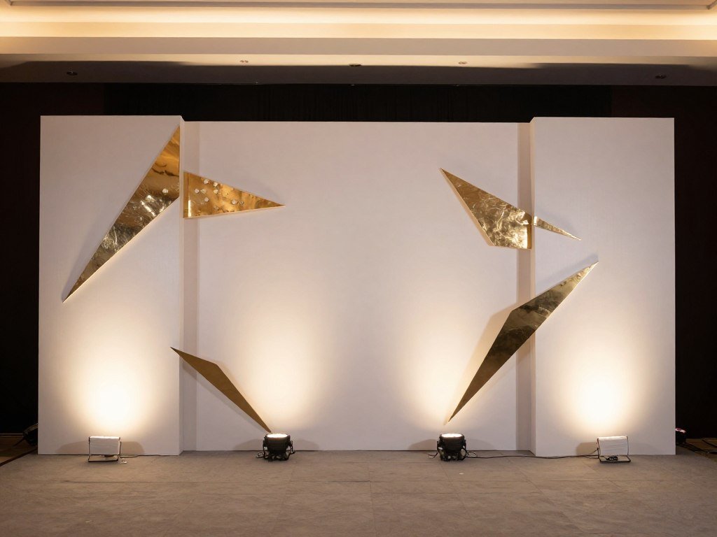 Modern geometric wedding backdrop with lighting elements