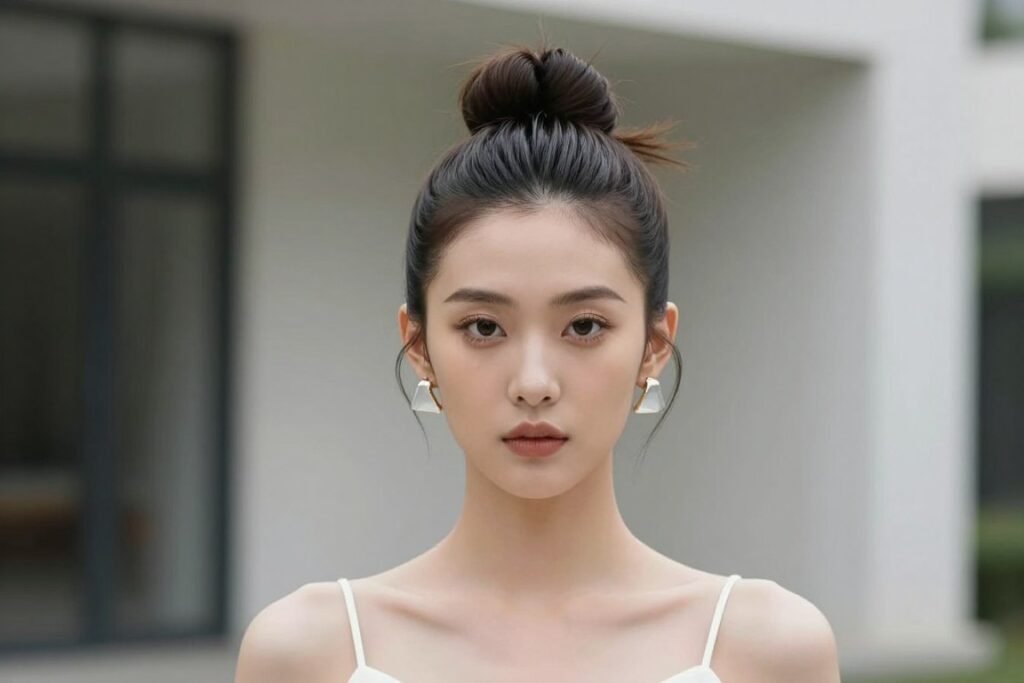 Modern high top knot bridesmaid hairstyle for trendy wedding