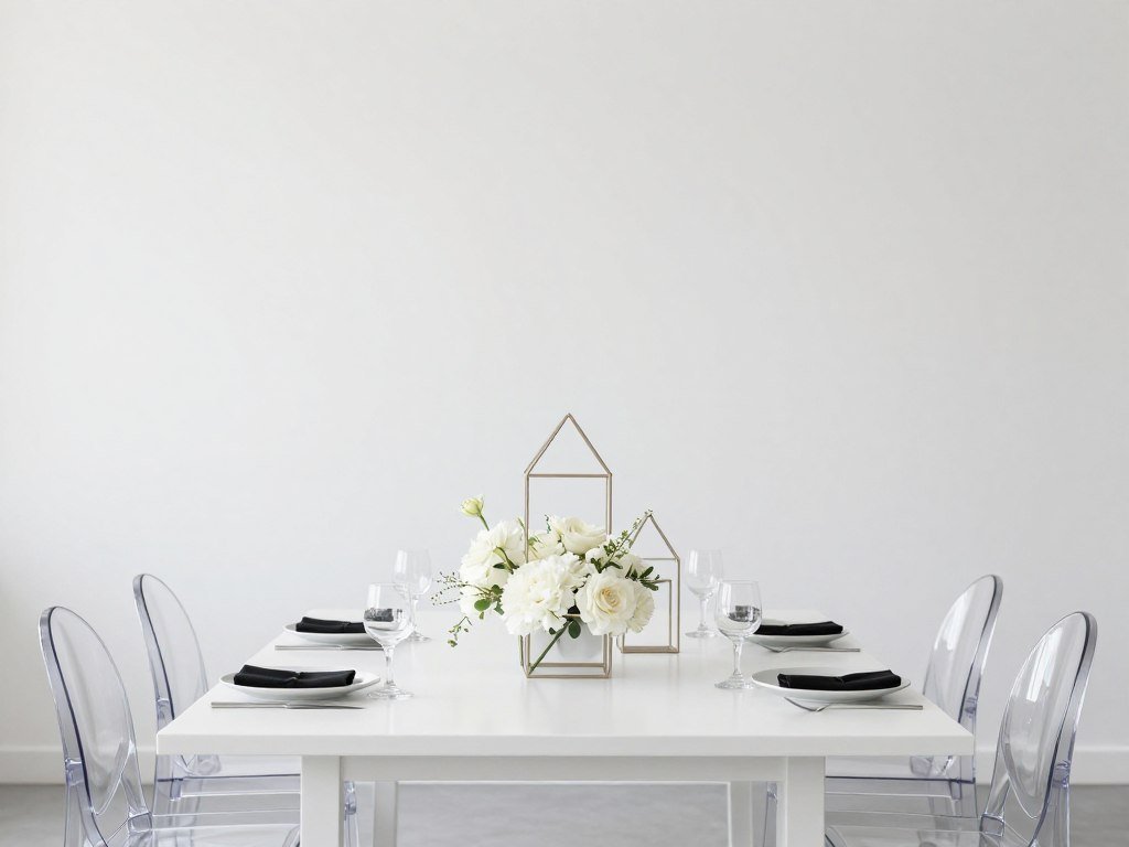 Modern minimalist head table wedding decorations with clean lines and geometric elements