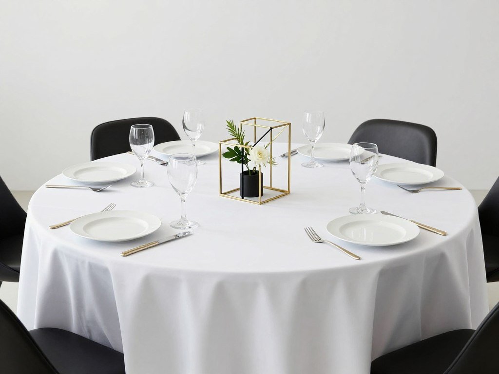 Modern minimalist round wedding table with geometric decor and clean lines