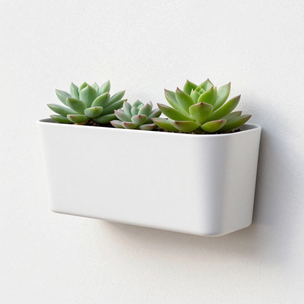 Modern plastic wall planters in contemporary design with succulents