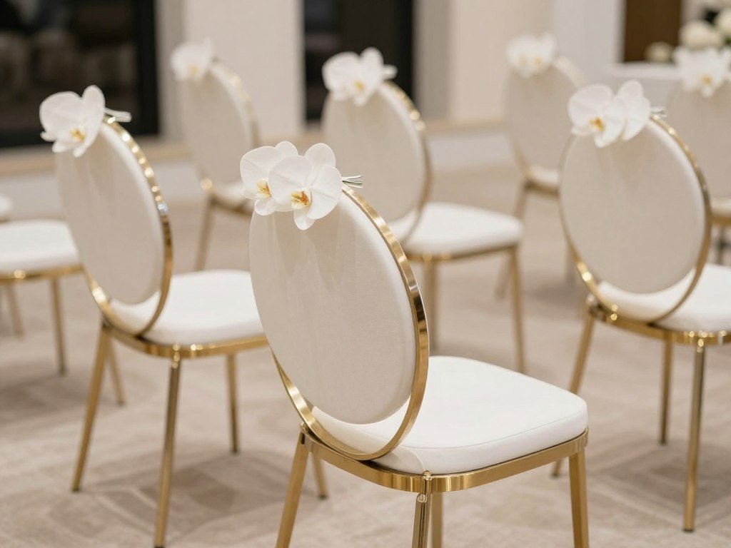 Modern wedding chairs with geometric decorations and minimalist style