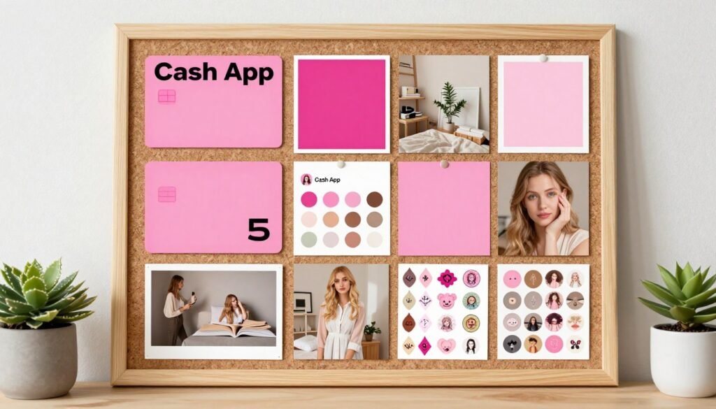 Mood board of pink cashapp card design inspiration