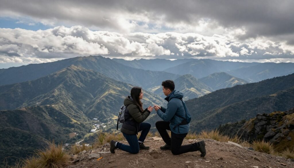 Mountain peak proposal with scenic landscape view