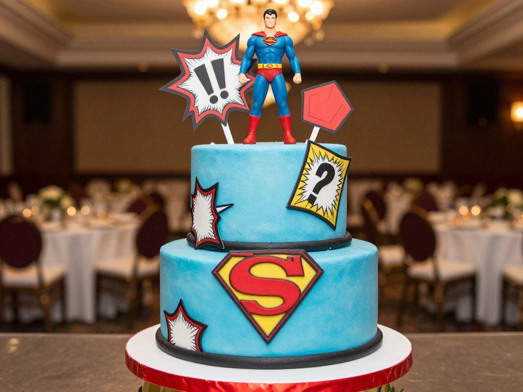 Movie themed grooms cake with superhero design