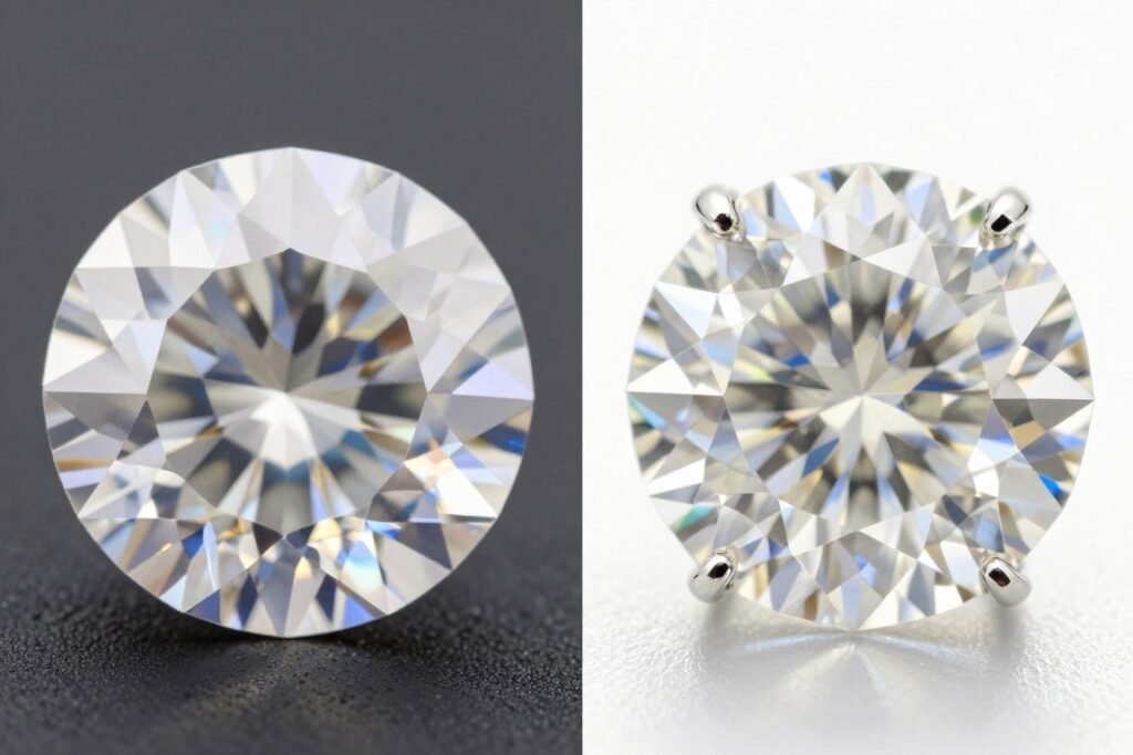 Natural and lab-grown diamonds compared side by side Natural and lab-grown diamonds compared side by side