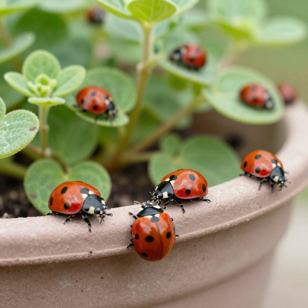 Natural pest management for outdoor wall planters showing beneficial insects