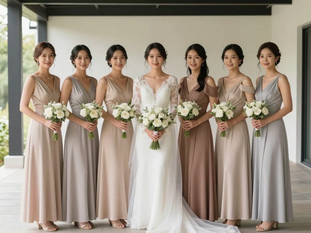 Neutral mix bridesmaid dresses spring celebration