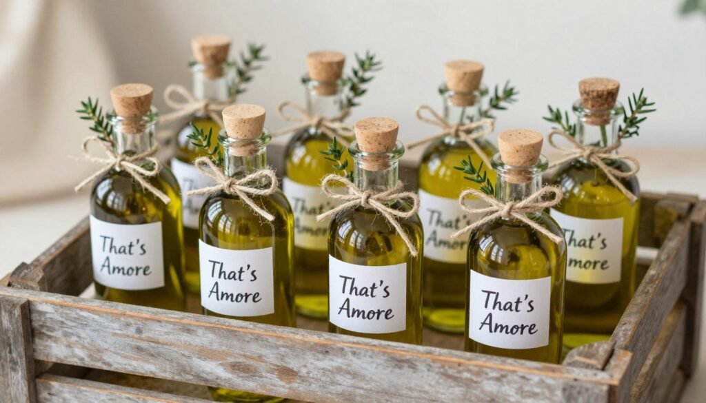 Olive oil bottle favors for Italian bridal shower