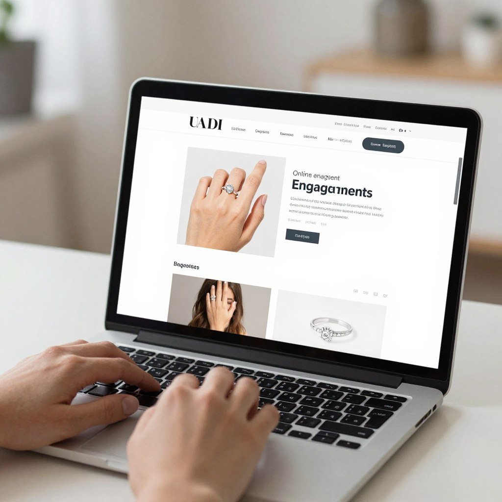 Online engagement ring shopping on computer Online engagement ring shopping on computer