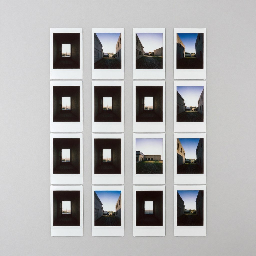 Organized grid of polaroid photos on wall Organized grid of polaroid photos on wall