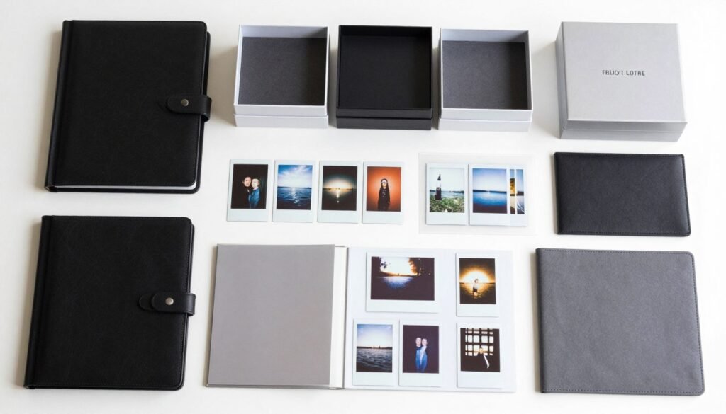 Organized storage system for polaroid pictures in albums and boxes Organized storage system for polaroid pictures in albums and boxes