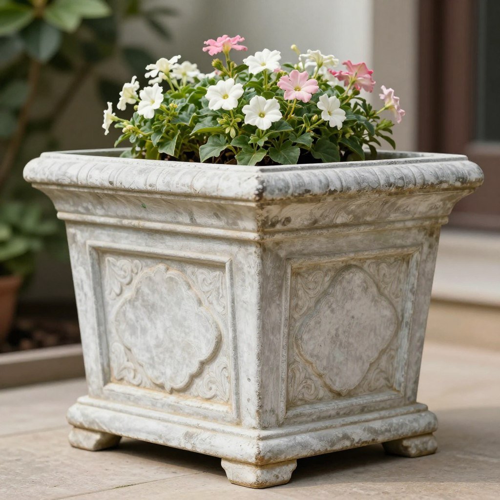 Ornate decorative planter box with architectural details Ornate decorative planter box with architectural details