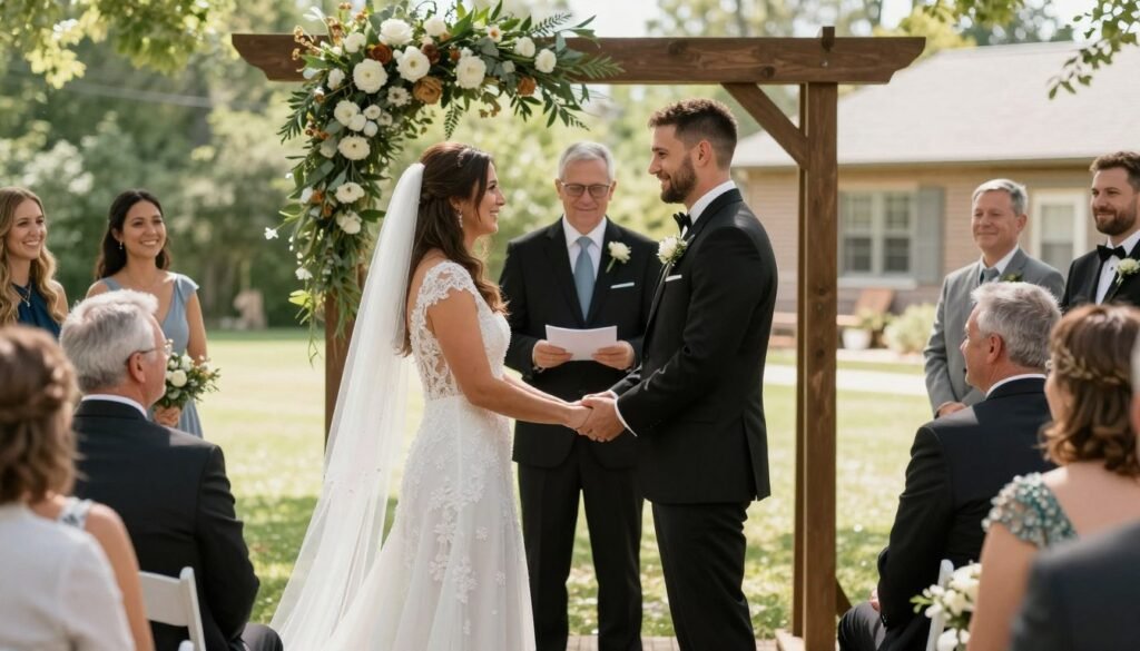 Outdoor wedding ceremony in progress