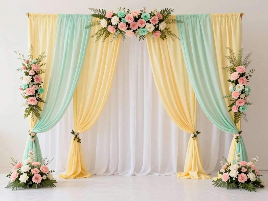 Pastel color palette haldi decoration with soft yellows and pinks