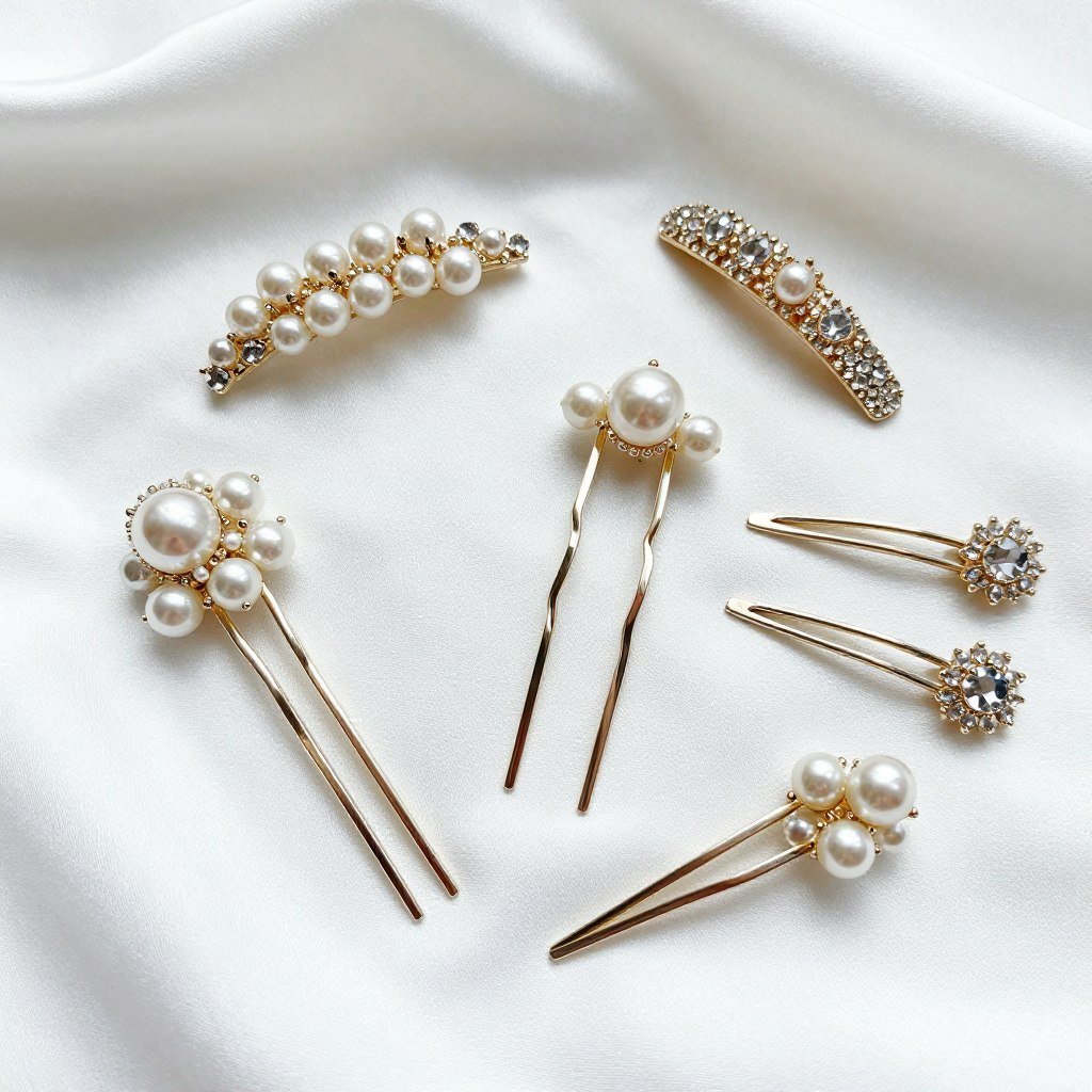 Pearl hair pins and decorative accessories for wedding bridesmaid hairstyles