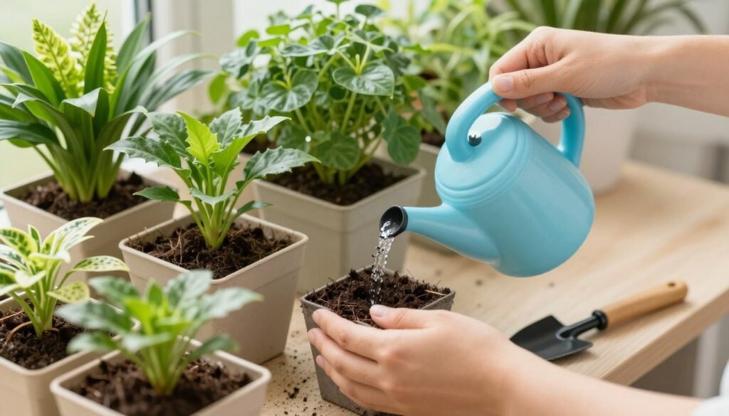Person caring for plants in face planters, showing proper maintenance techniques Person caring for plants in face planters, showing proper maintenance techniques