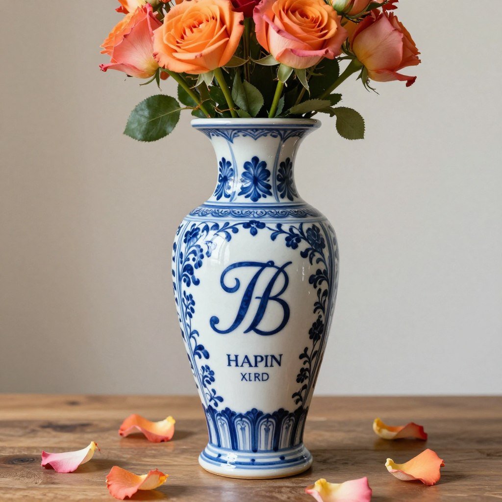 Personalized Talavera wedding vase with couple's initials and decorative patterns Personalized Talavera wedding vase with couple's initials and decorative patterns