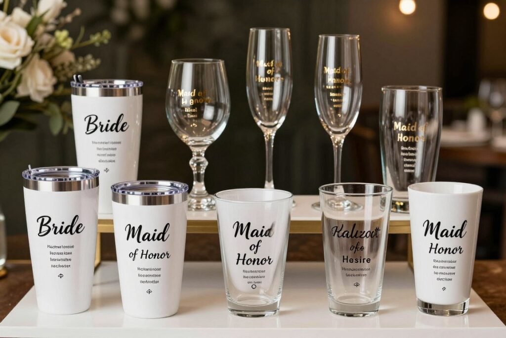 Personalized bachelorette party cups with names and roles Personalized bachelorette party cups with names and roles
