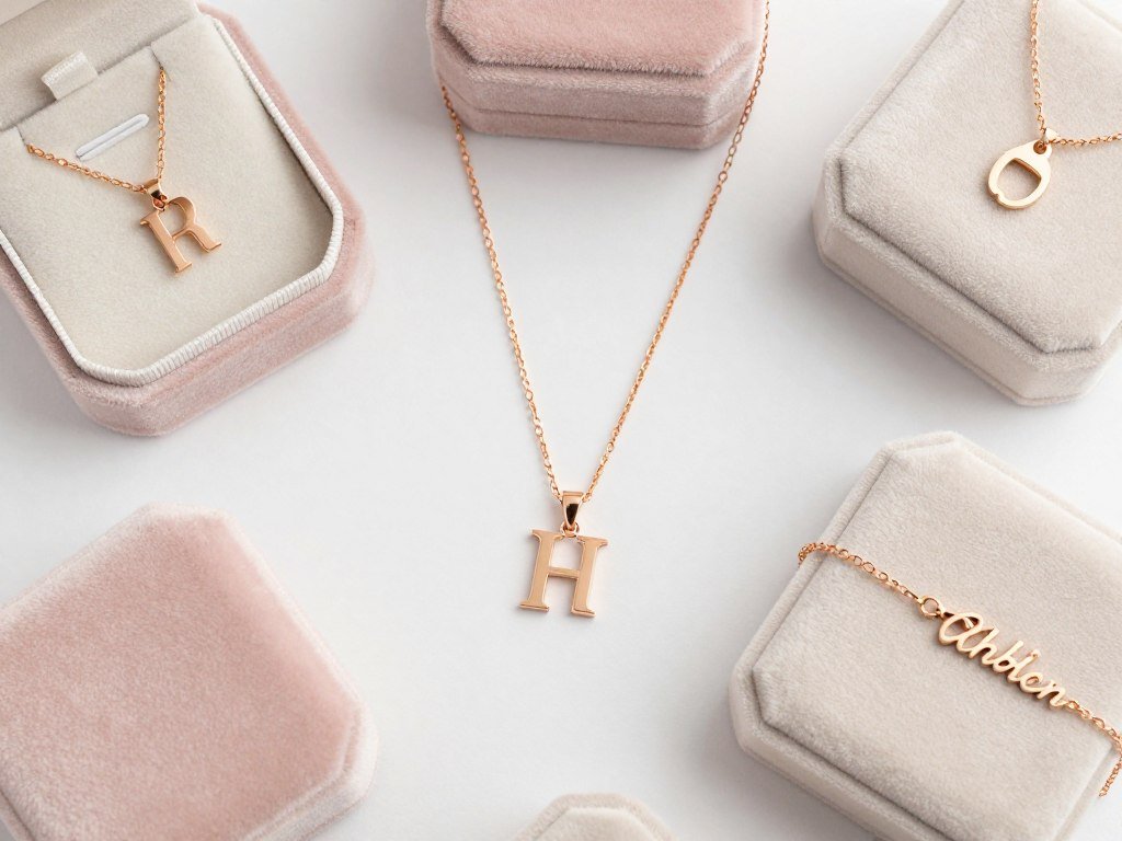 Personalized bridesmaid jewelry including initial necklaces and bracelets