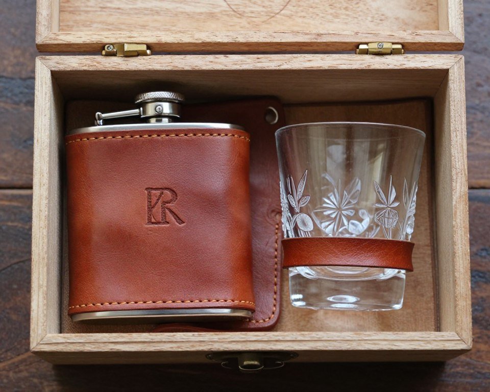 Personalized flask and glass gift box for groomsmen