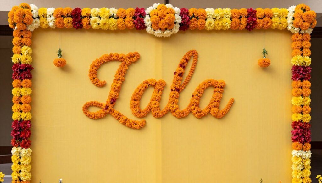 Personalized name backdrop with flowers for haldi ceremony